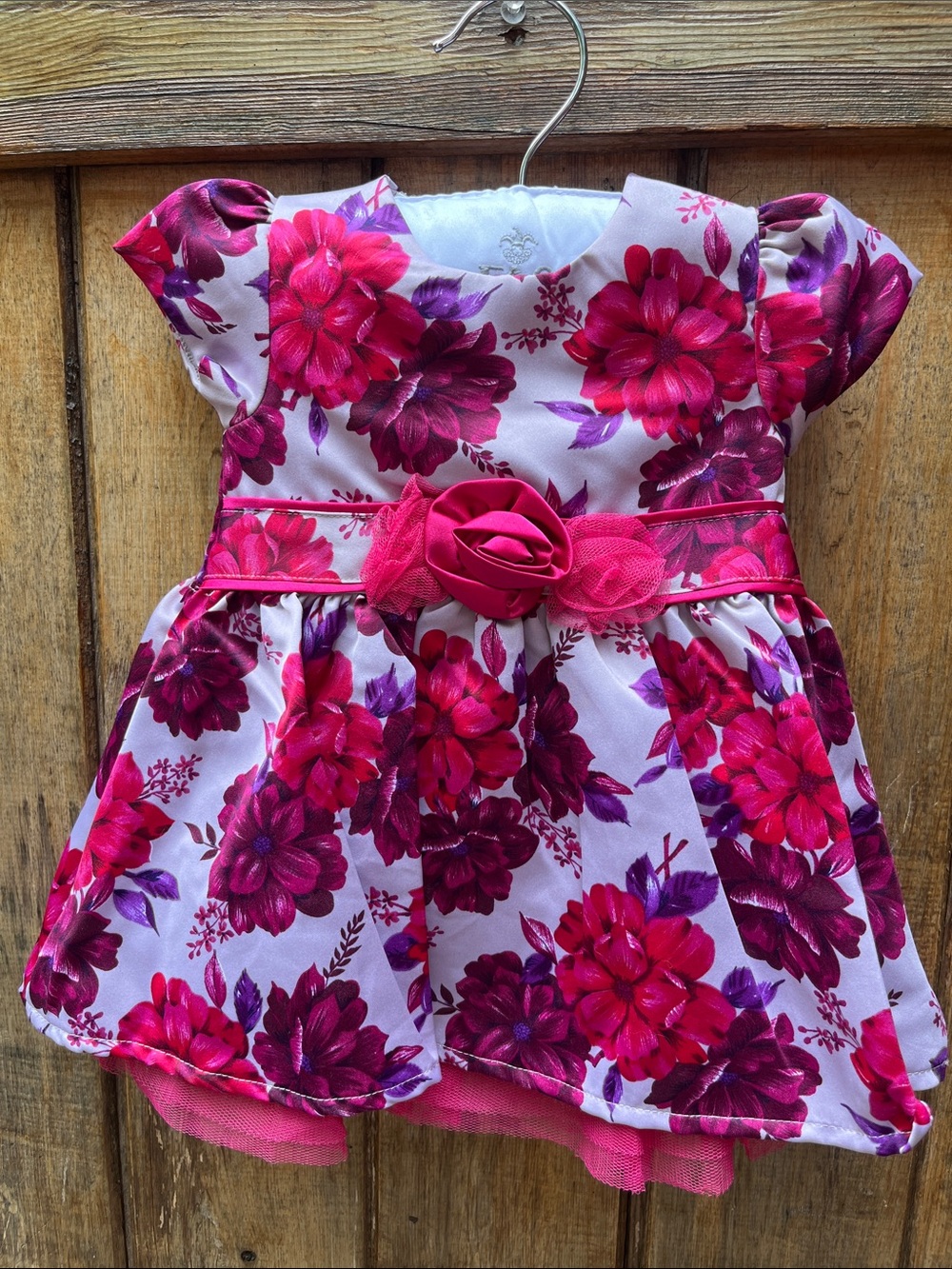 FAO Schwarz Pink and Purple Floral Girls Dress with Rosette